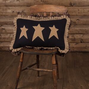 Primitive Star Ruffled Throw Pillow Black Farmhouse Cottagecore Country Plaid